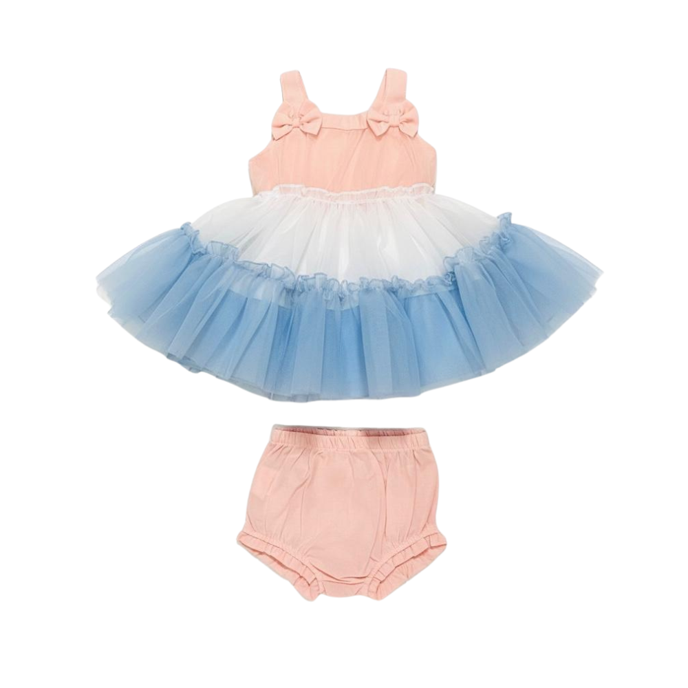 VESTIDO DE FESTA PARA BEBÊ EM ALGODÃO E TULE