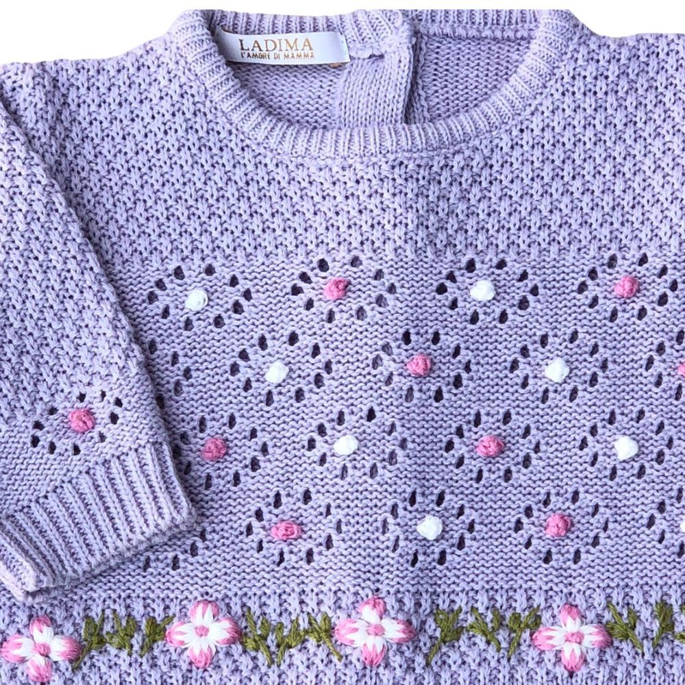 Macacão Bebê Menina de Tricô com Bolinhas e Flores