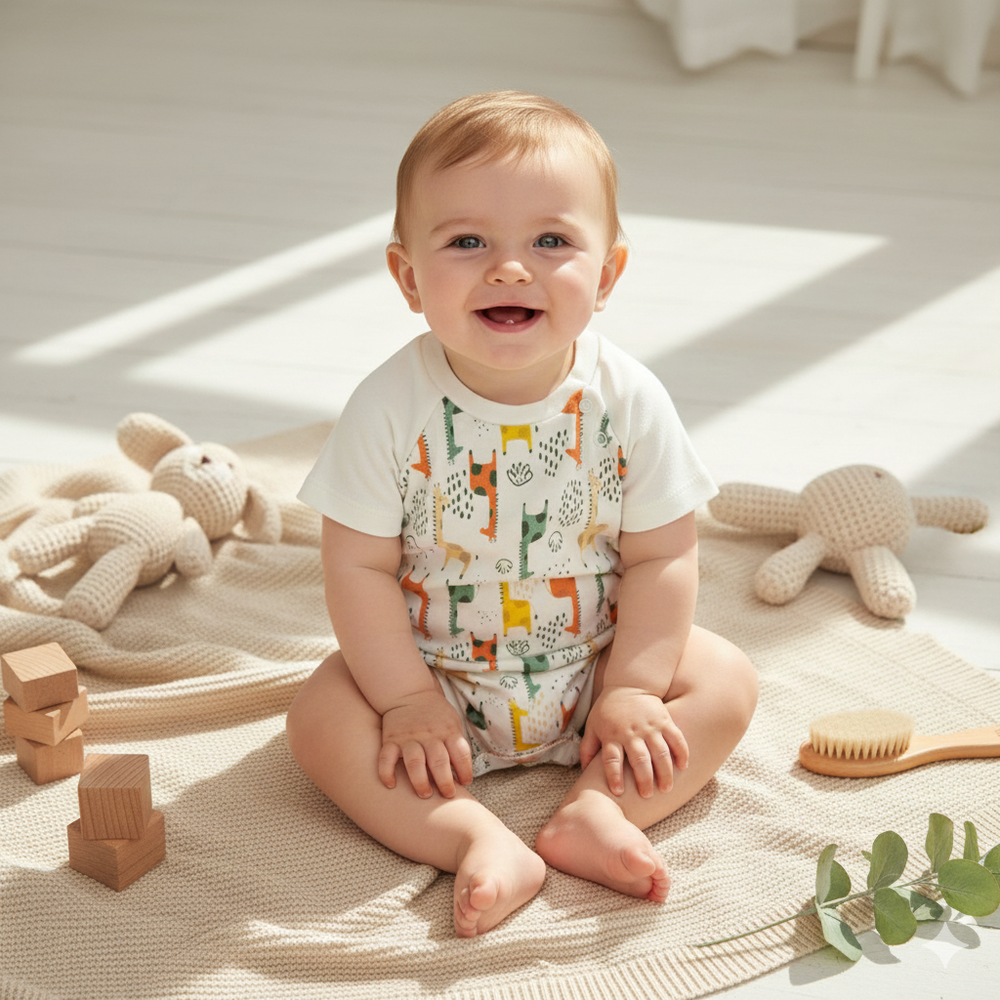 Macacão Bebê Curto Estampado de Girafinhas