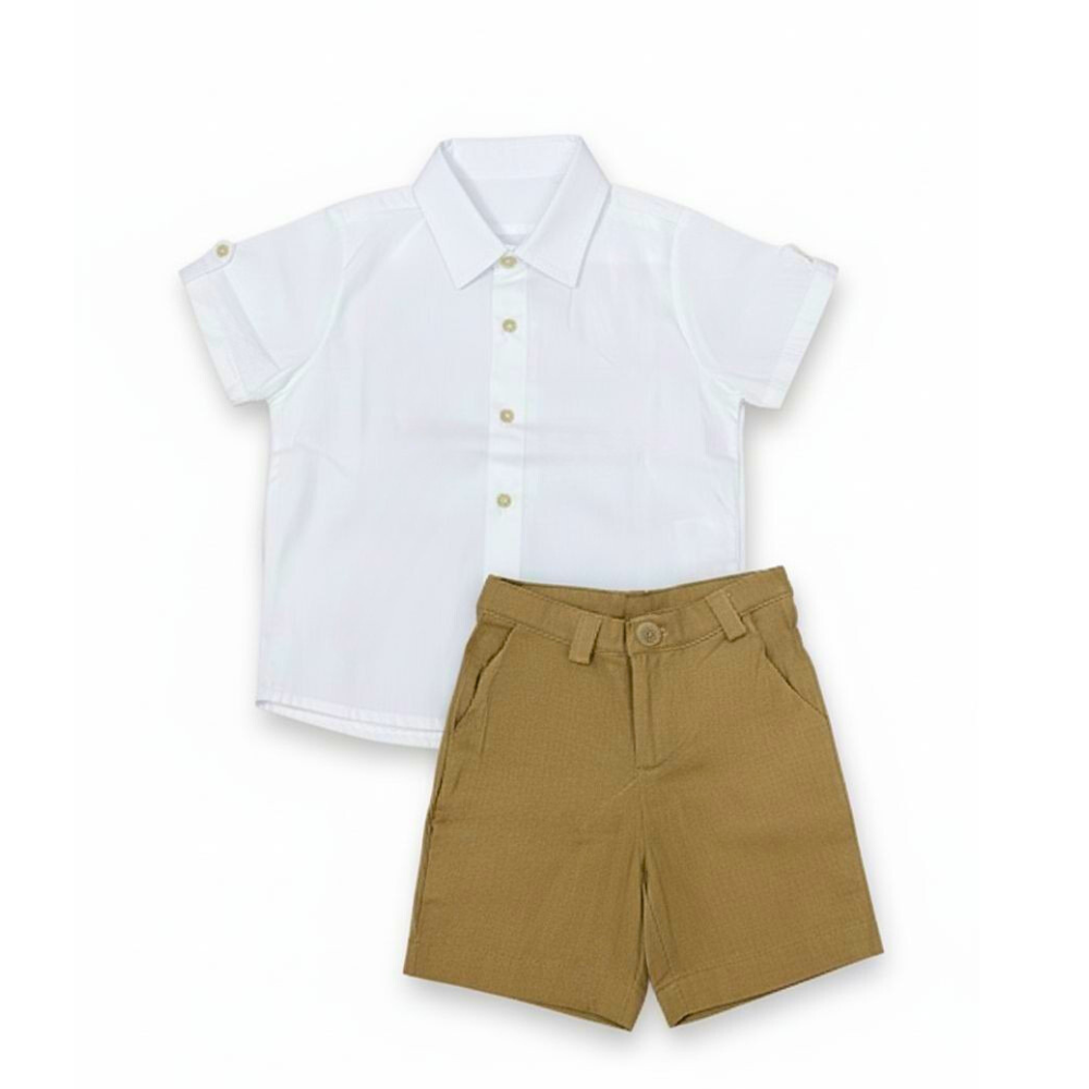 CONJUNTO INFANTIL MENINO CAMISA BRANCA E BERMUDA