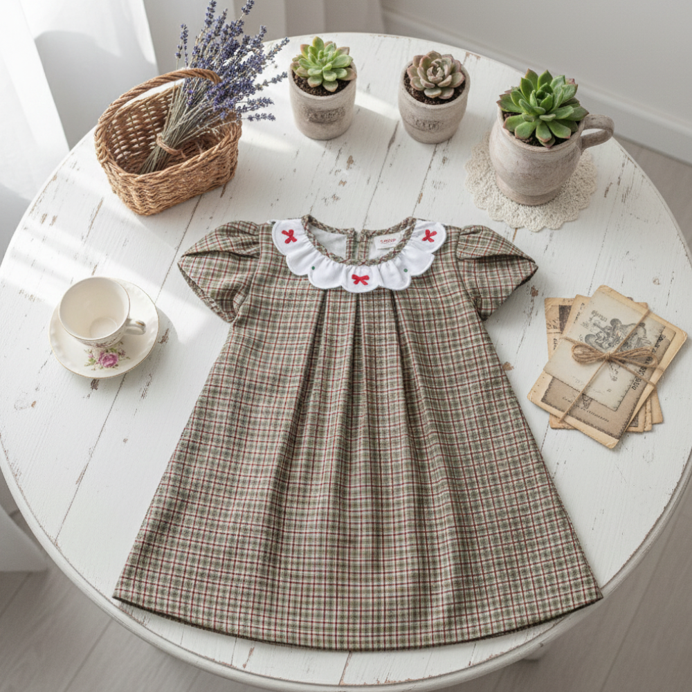 VESTIDO  COM GOLA BORDADA PARA BEBÊ