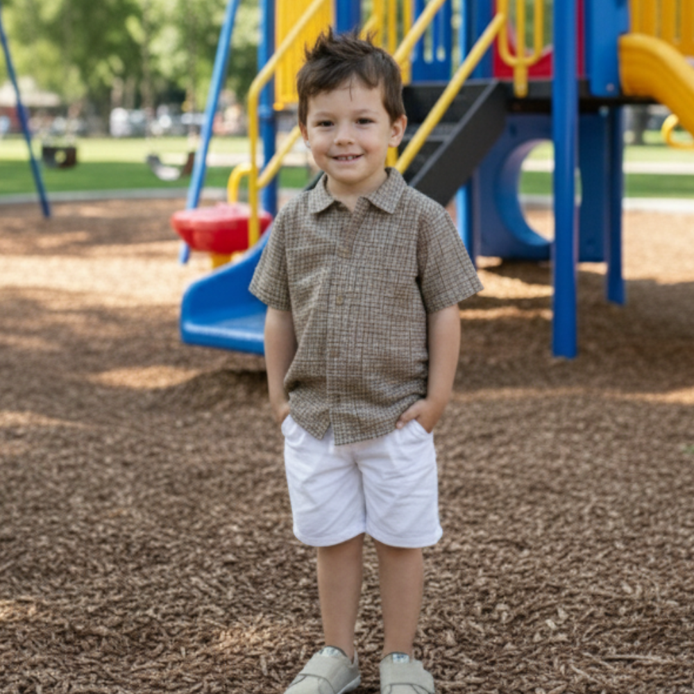 CONJUNTO CURTO  INFANTIL MENINO CAMISA XADREZ E BERMUDA BRANCAZ 
