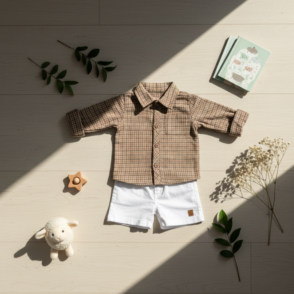 CONJUNTO BEBÊ MENINO  BODY CAMISA E BERMUDA