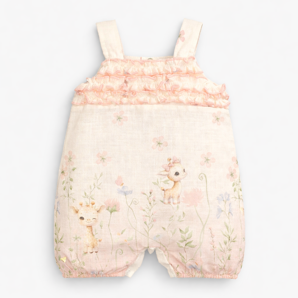 MACACÃO CURTO  BEBÊ MENINA FLORAL COM BABADOS