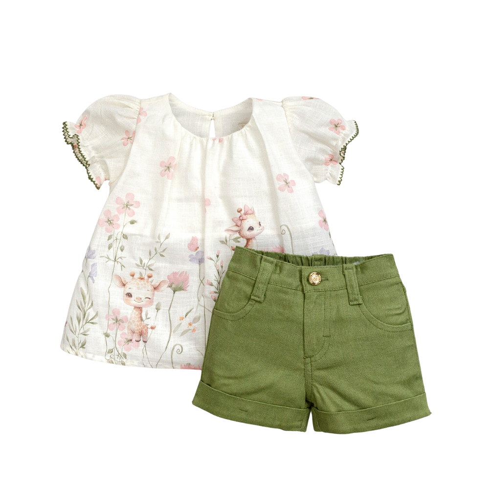 CONJUNTO CURTO INFANTIL MENINA JARDIM ENCANTADO