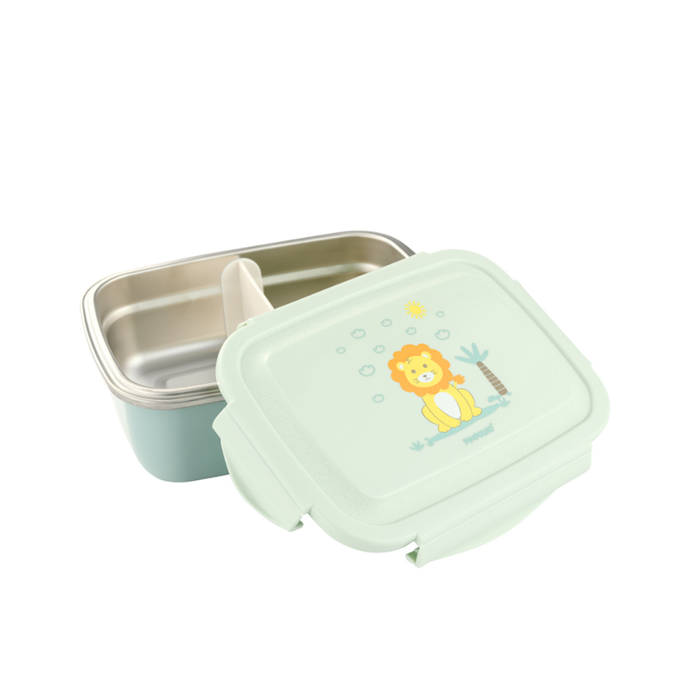 LANCHEIRA BENTO BOX INOX COM DIVISÓRIA LEÃO E GIRAFA