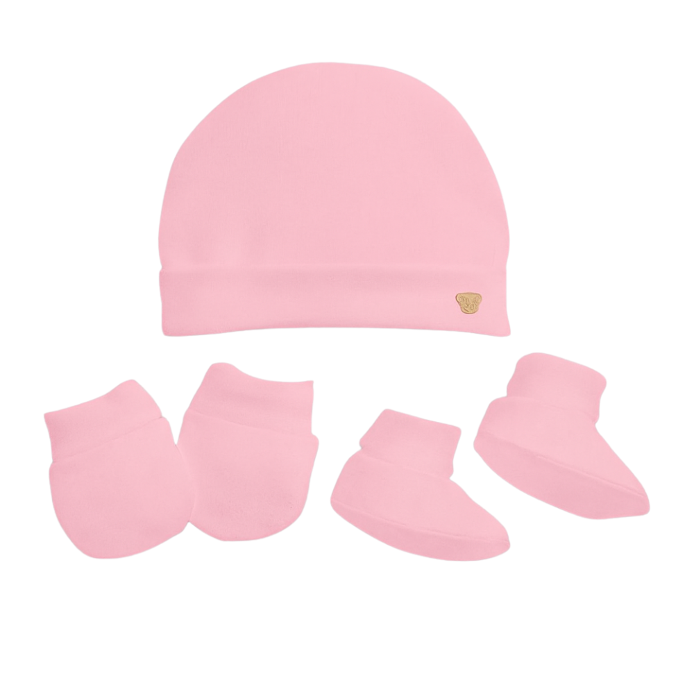 Kit Bebê touca/luva/meia Fio Egípicio 100% Algodão