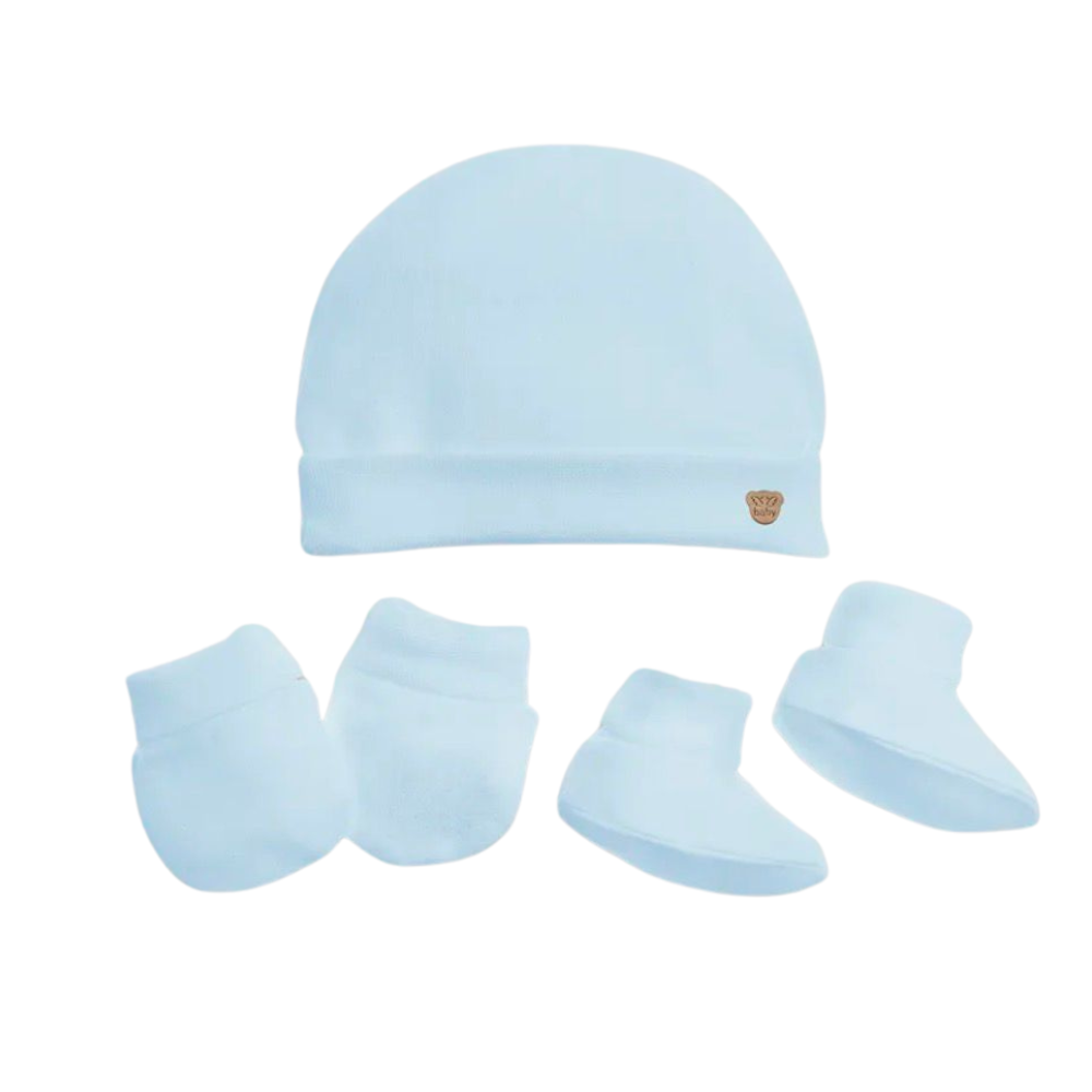 Kit Bebê touca/luva/meia Fio Egípicio 100% Algodão