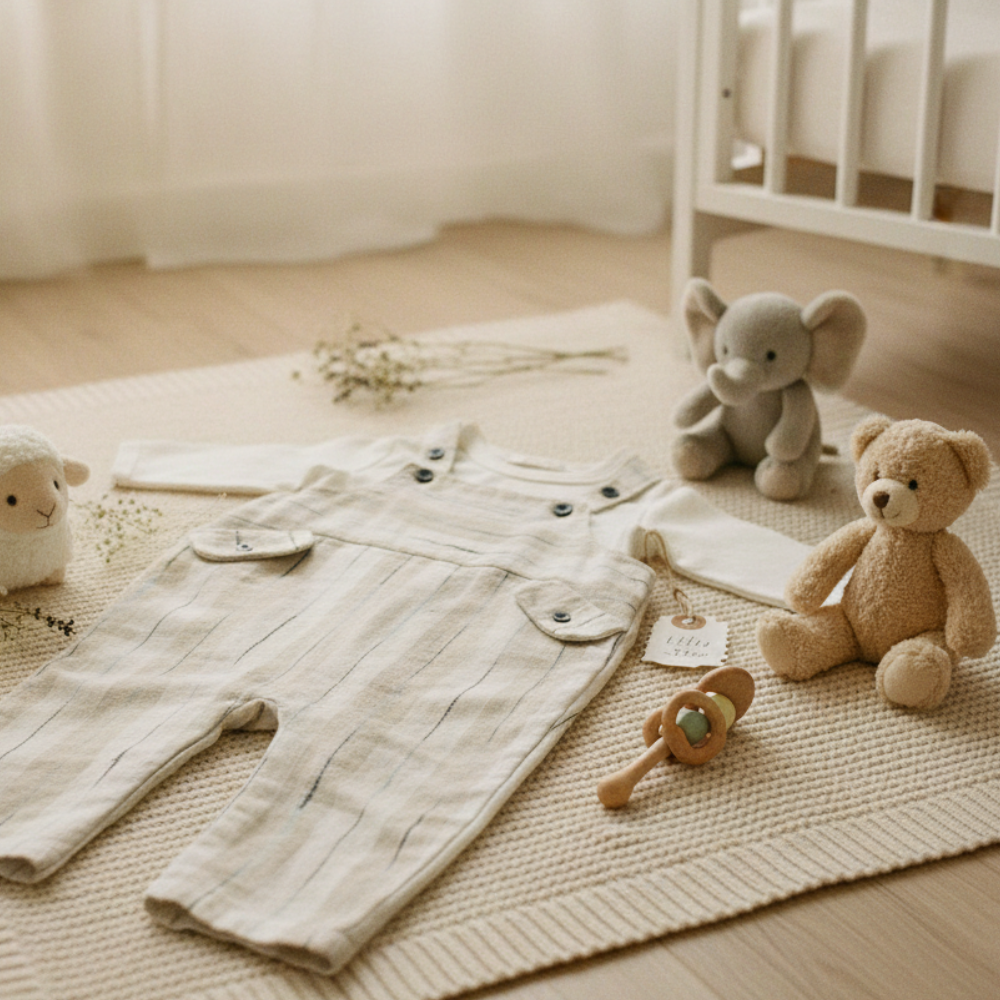 CONJUNTO LONGO BEBÊ MENINO BODY E JARDINEIRA LISTRADA