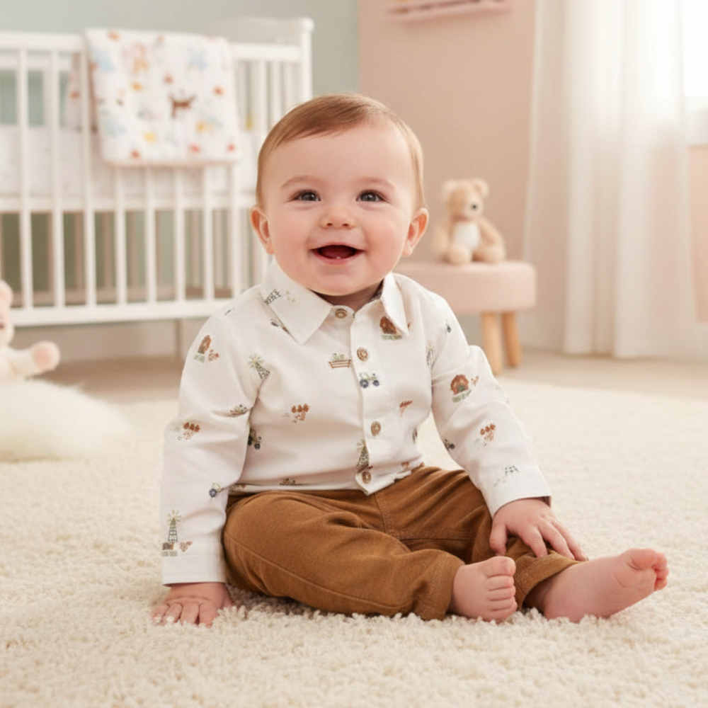 CONJUNTO BEBÊ MENINO CAMISA MANGA LONGA E CALÇA SARJA