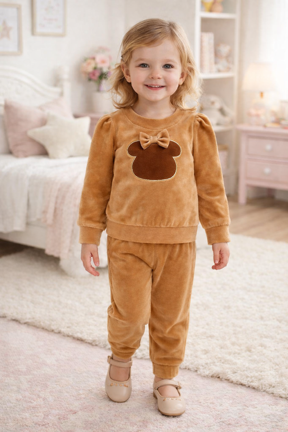 CONJUNTO INFANTIL MENINA BLUSA E CALÇA EM VELUDO 