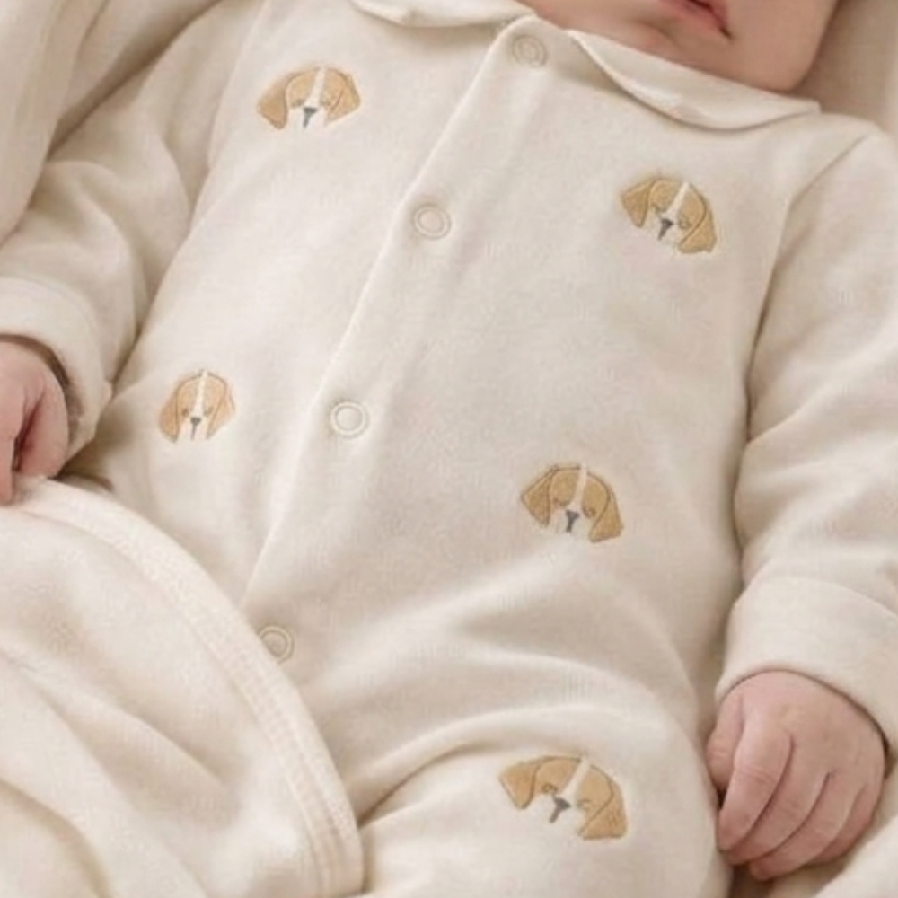 KIT BEBÊ MENINO MACACÃO E MANTA CACHORRINHO BORDADO ALGODÃO EGÍPCIO