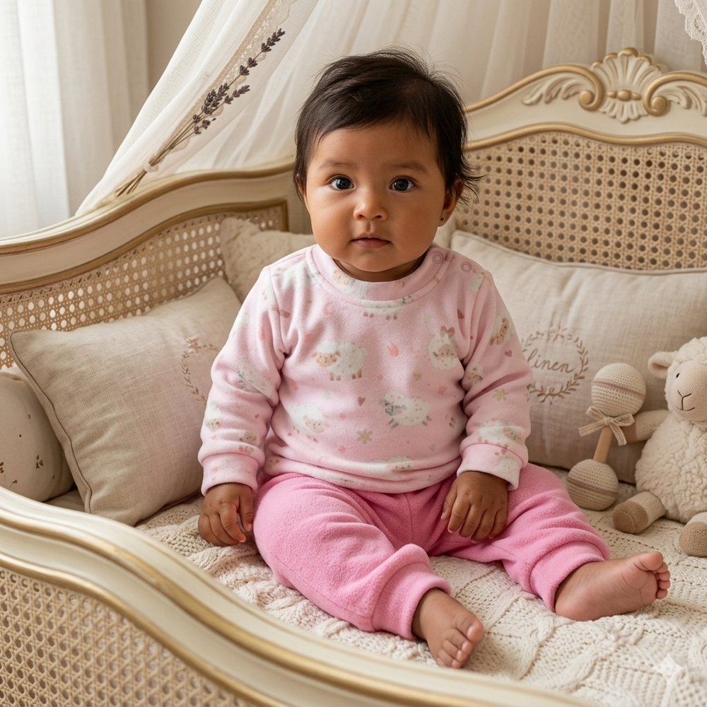 Pijama Conjunto Ovelhinhas Menina Microsoft Rosa Bebê