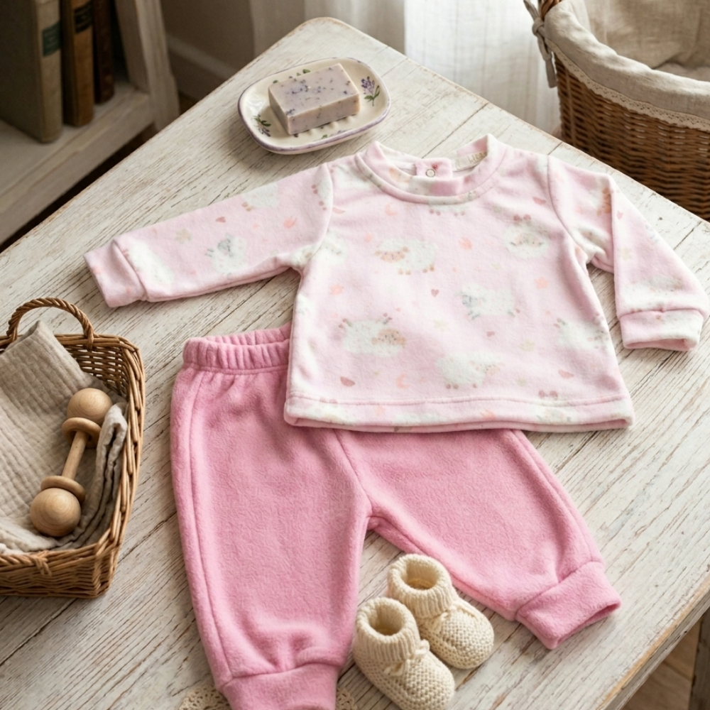 Pijama Conjunto Ovelhinhas Menina Microsoft Rosa Bebê