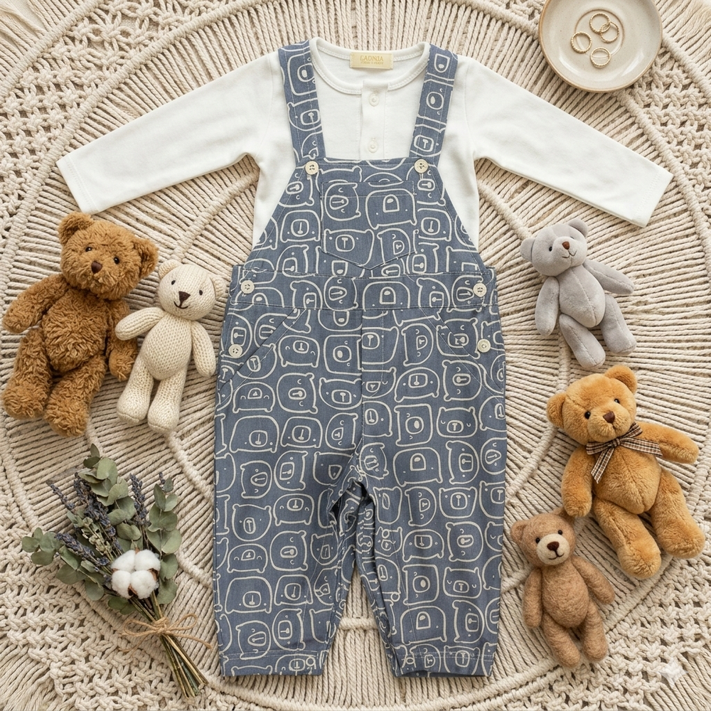 JARDINEIRA MENINO ESTAMPADA BEAR COM BODY BRANCO