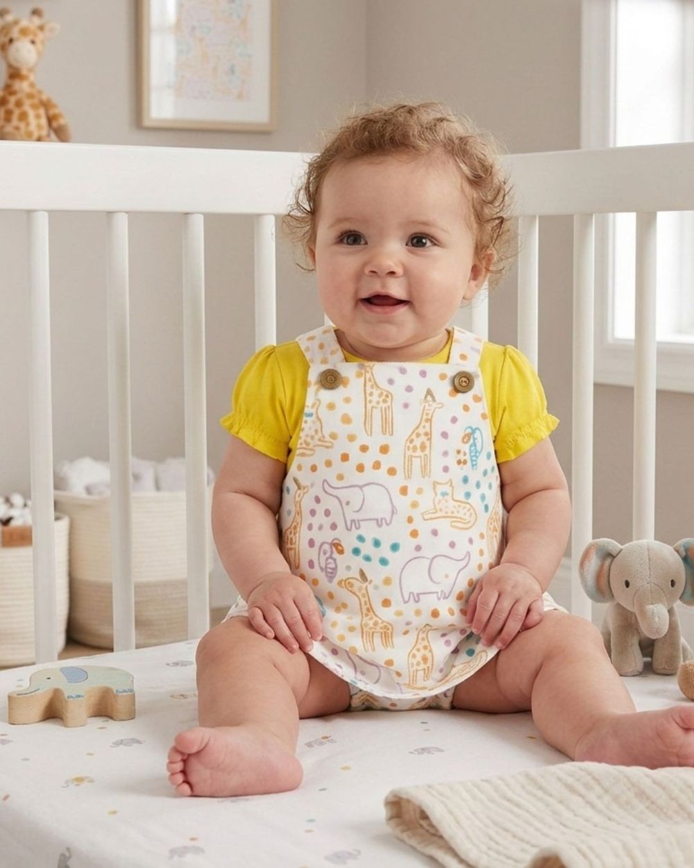CONJUNTO CURTO MENINA SALOPETE ESTAMPADA COM BODY PARA BEBÊ