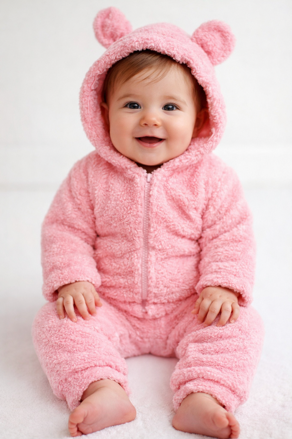 Conjunto Quentinho Bebê Menina C/ Capuz de Ursinho e Calça 