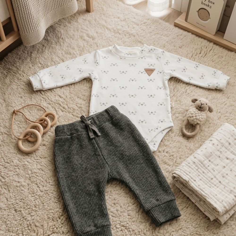 CONJUNTO BEBÊ MENINO COM BODY URSINHO POLAR E CALÇA GRAFITE