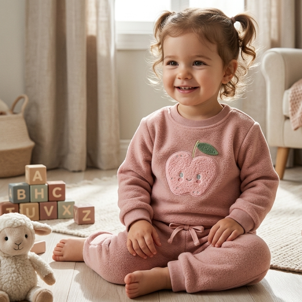 CONJUNTO  INFANTIL  MENINA  DE FRIO COM BORDADO DE MAÇÃ 