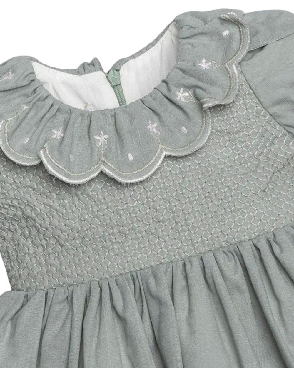 VESTIDO BEBÊ EM ALGODÃO COM GOLA BORDADA