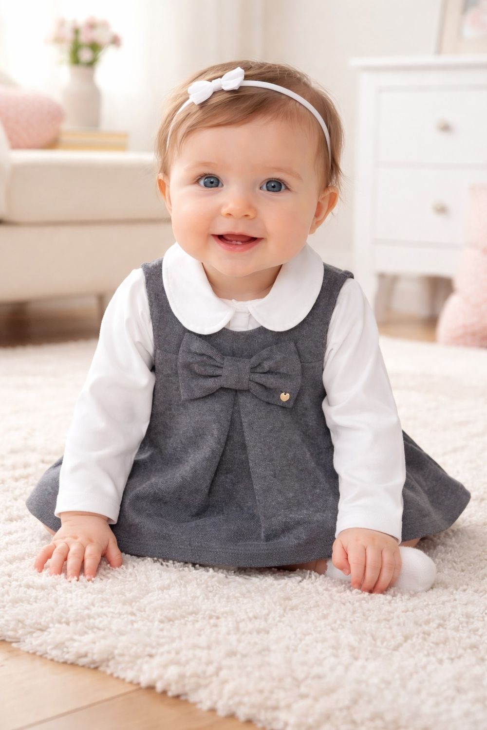 CONJUNTO BEBÊ MENINA BODY E VESTIDO EM VELUDO