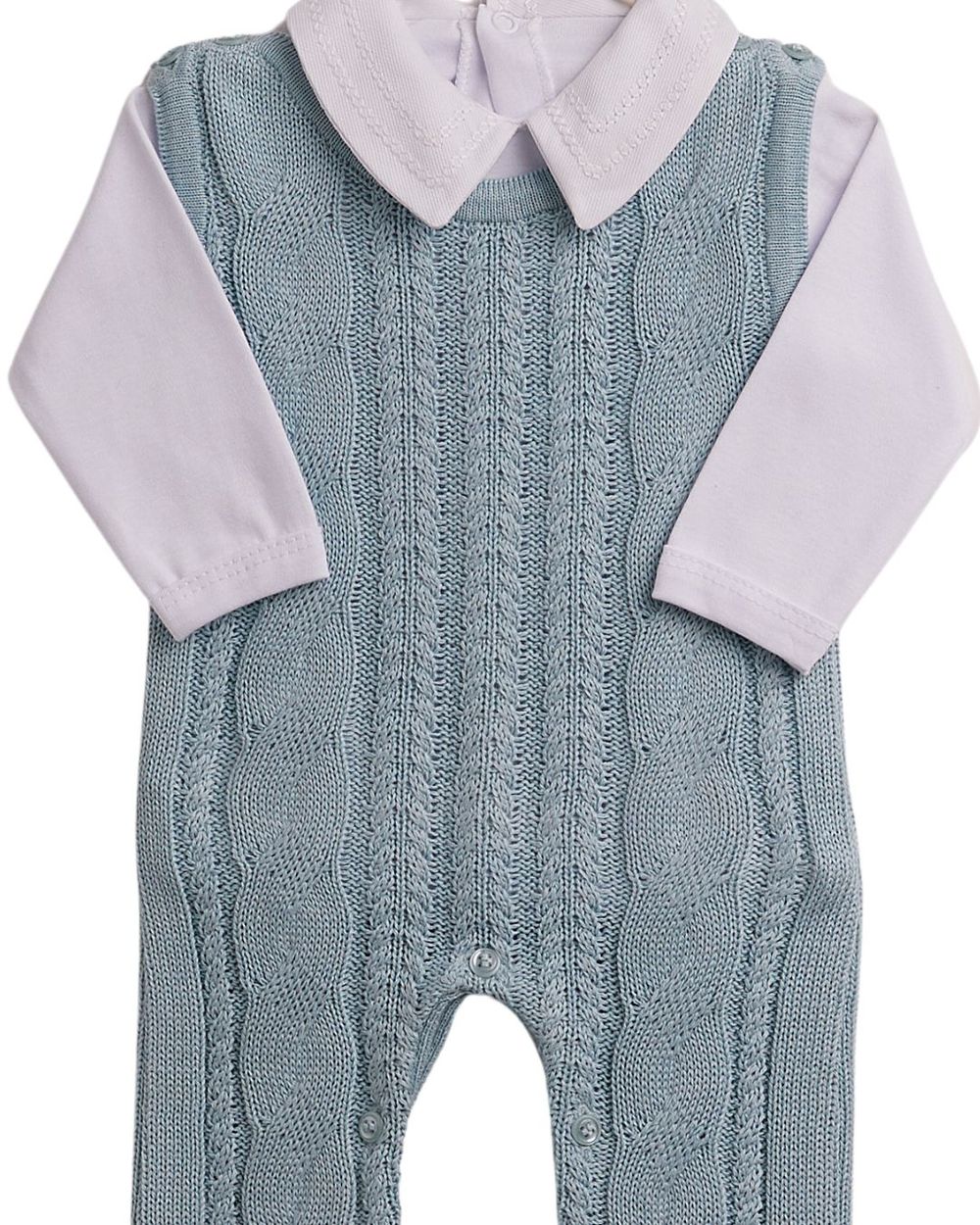 CONJUNTO BEBÊ BODY EM ALGODÃO COM JARDINEIRA EM TRICÔ AZUL SERENITY