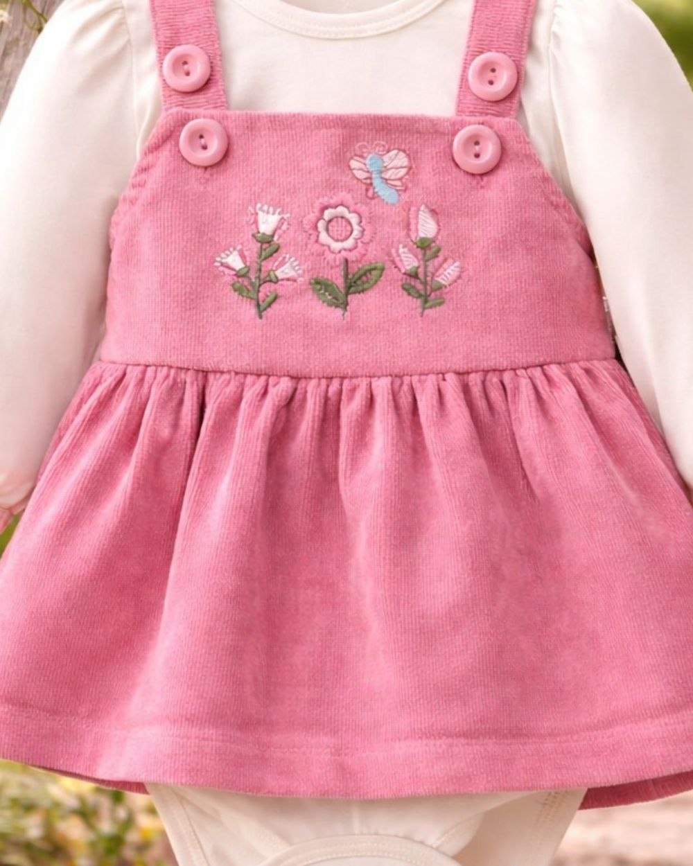 CONJUNTO BEBÊ MENINA BODY EM SUEDE E SALOPETE  ROSA