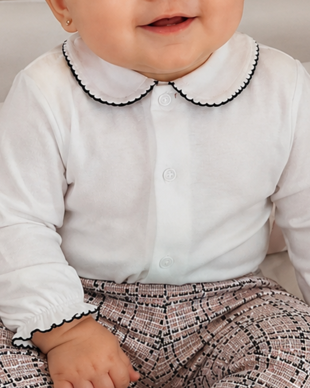 CONJUNTO BEBÊ MENINA BODY ALGODÃO E CALÇA TWEED