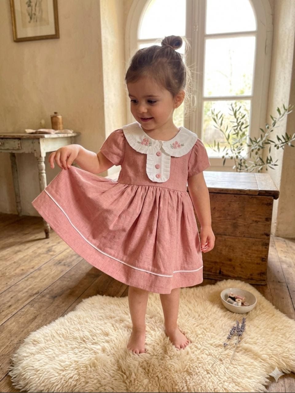 VESTIDO INFANTIL ROSA GOLA BORDADA PARA FESTA