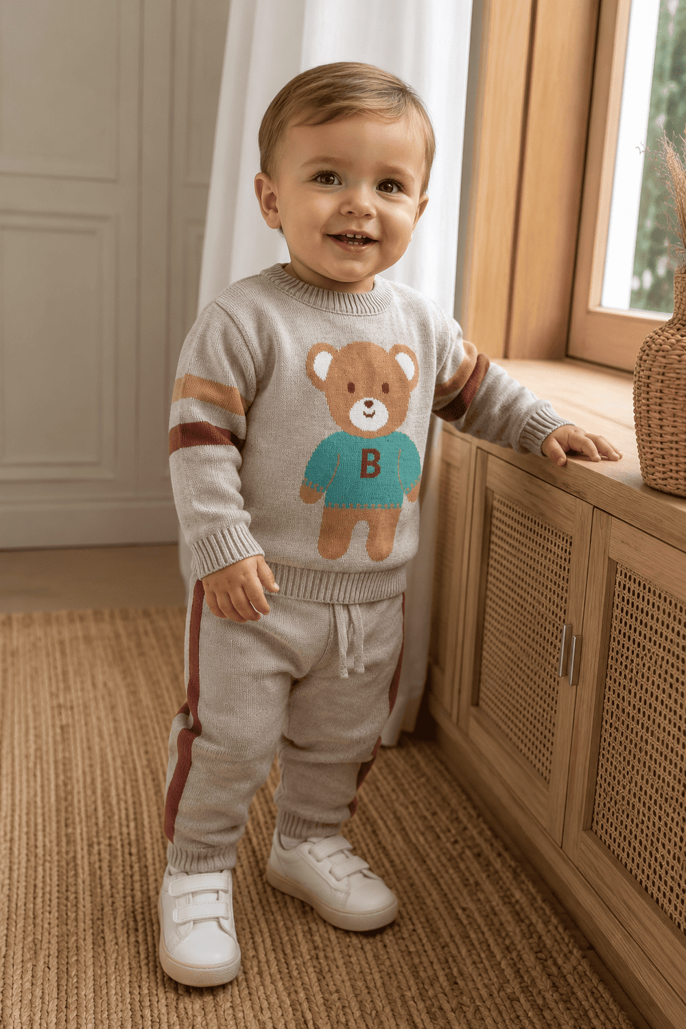 CONJUNTO INFANTIL MENINO EM TRICÔ URSINHO COM CALÇA