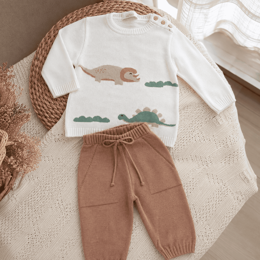 CONJUNTO INFANTIL MENINO EM TRICÔ DINOSSAUROS COM CALÇA