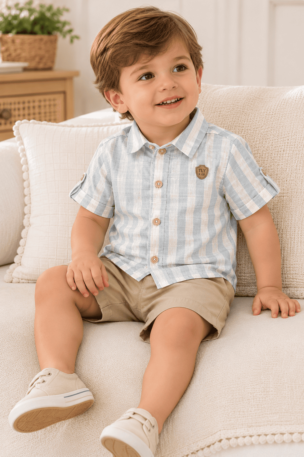 CONJUNTO CURTO  INFANTIL MENINO CAMISA LISTRADA  BERMUDA  