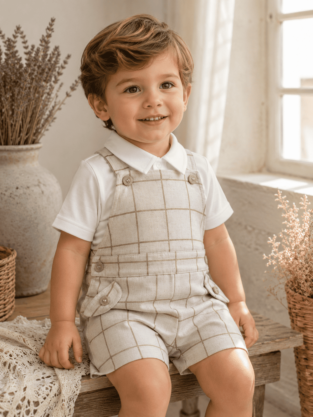 CONJUNTO CLÁSSICO INFANTIL MENINO BODY COM GOLA E JARDINEIRA