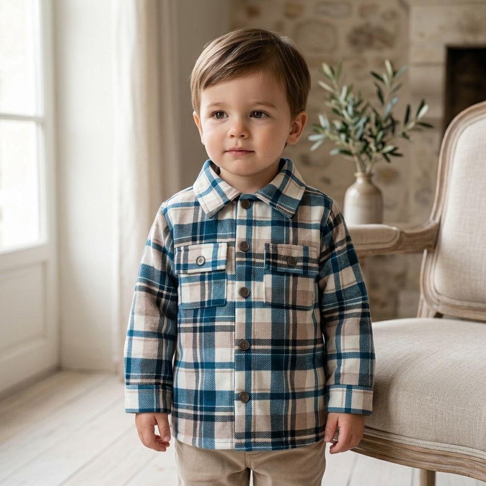 CAMISA INFANTIL XADREZ AZUL FLANELADA