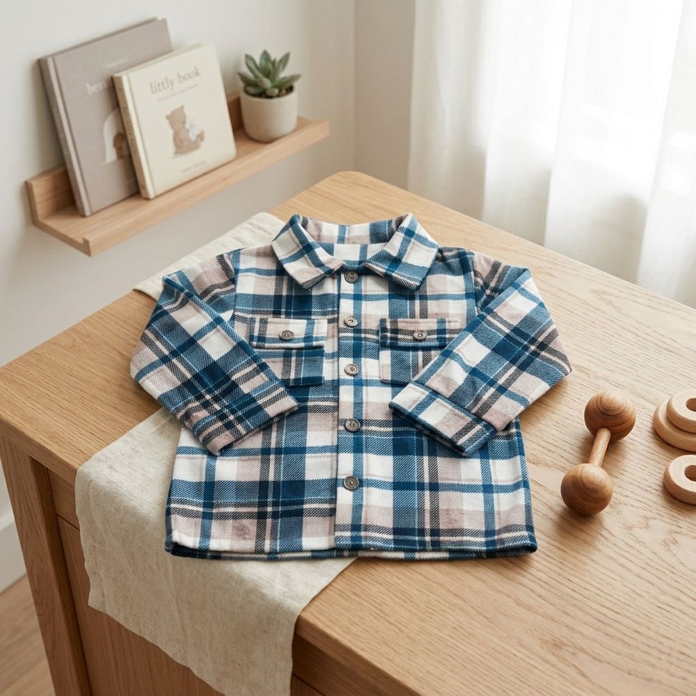 CAMISA INFANTIL XADREZ AZUL FLANELADA