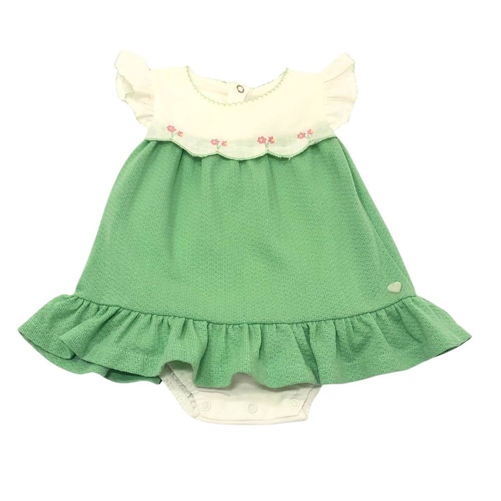 BODY BEBÊ COM VESTIDO SOBREPOSTO BORDADO FLORES