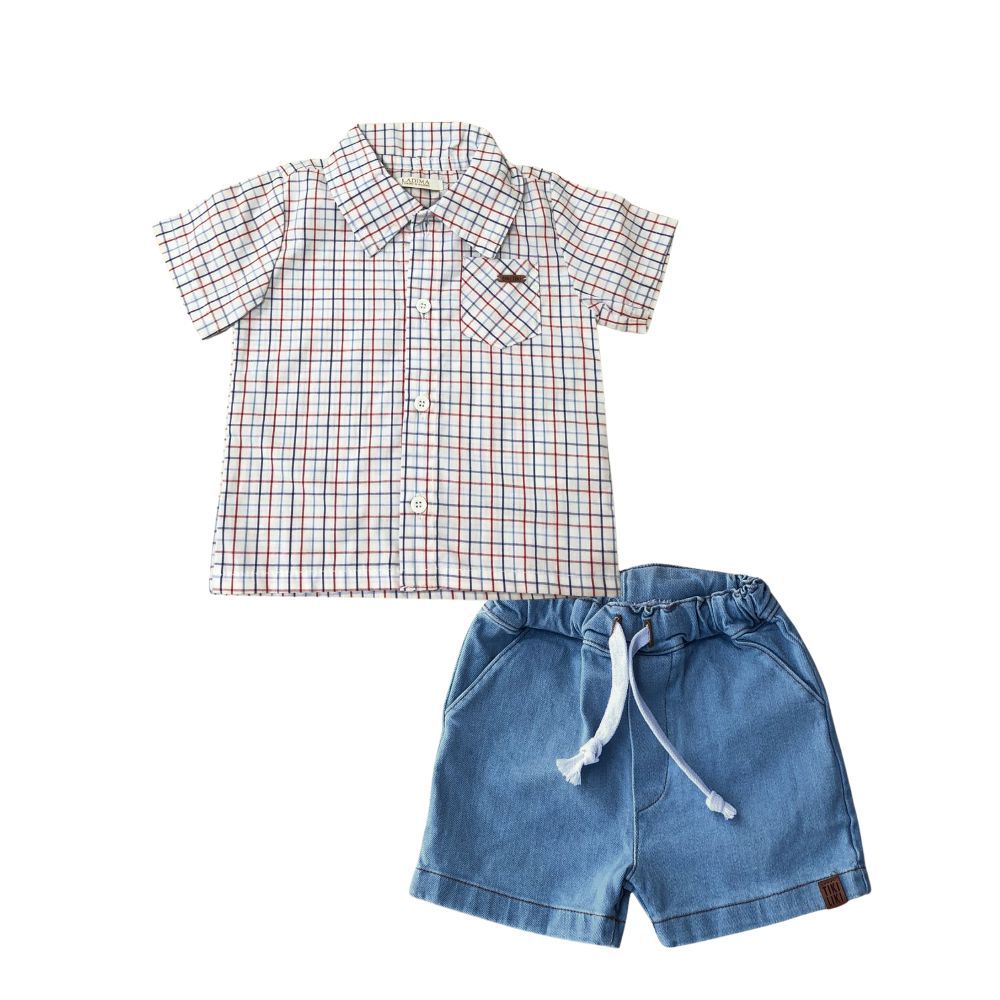 CONJUNTO BEBÊ MENINO CAMISA E BERMUDA JEANS
