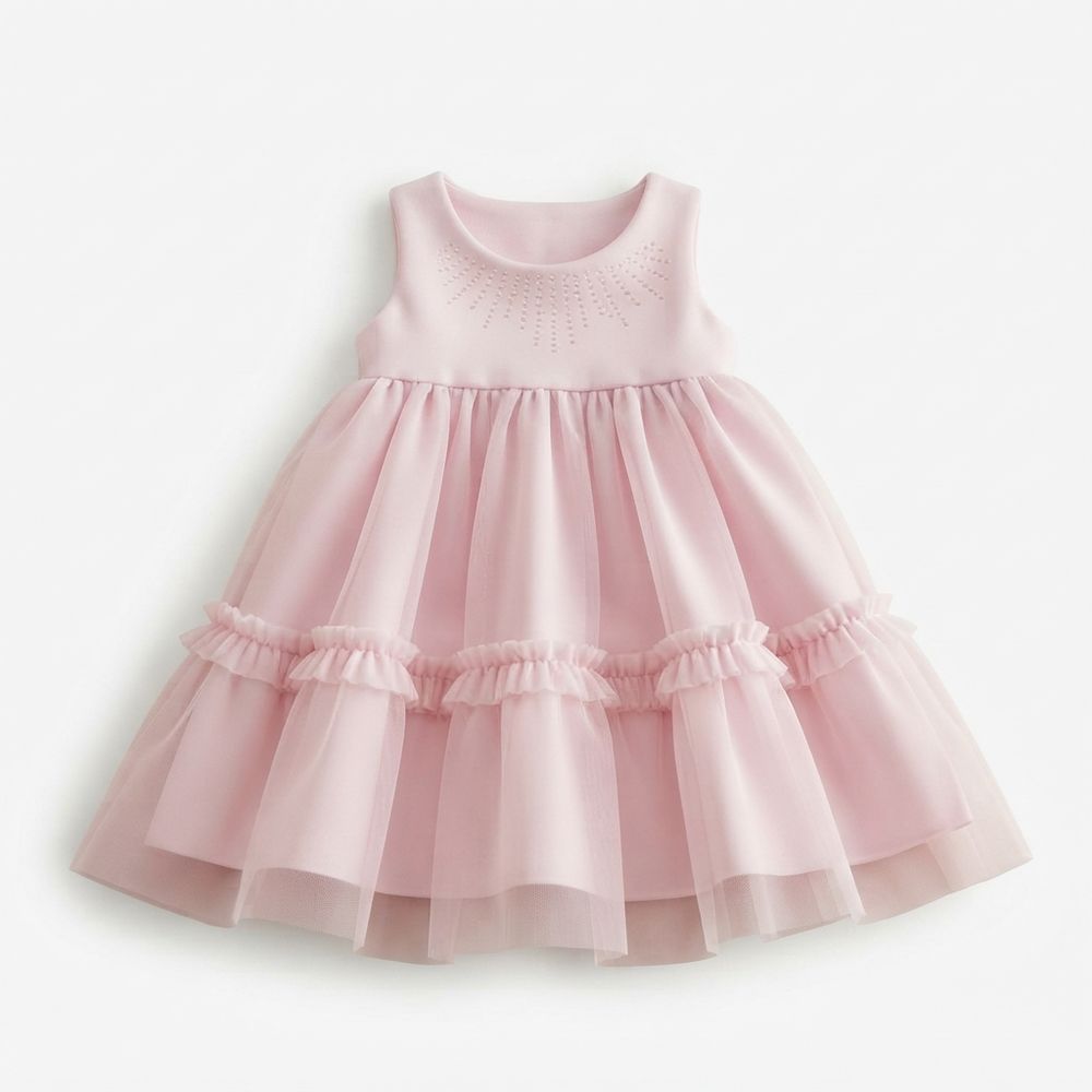 VESTIDO INFANTIL MALHA  ALFAIATARIA E TULE ROSA