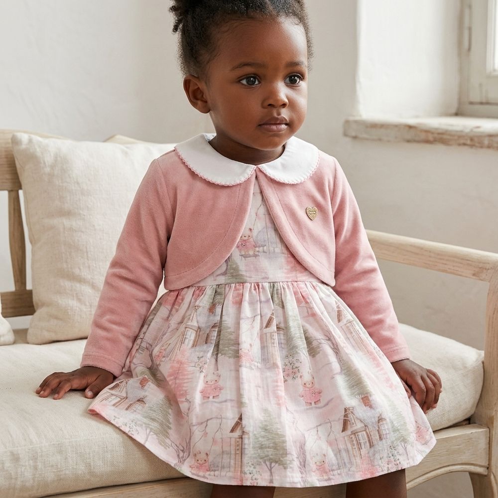VESTIDO INFANTIL COM BOLERINHO EM PULSH ESTAMPA URSINHA