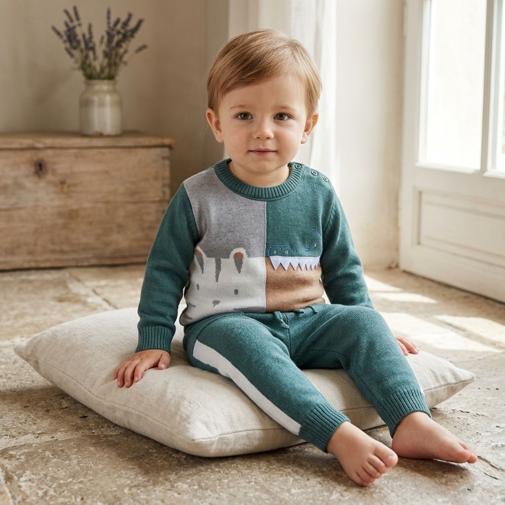 CONJUNTO INFANTIL MENINO BLUSA EM TRICÔ E CALÇA SELVA