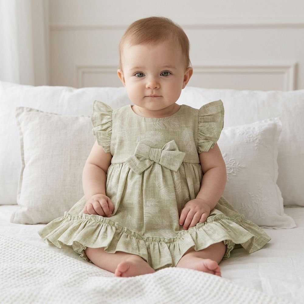 VESTIDO BEBÊ FOLHAGEM VERDE COM CALCINHA