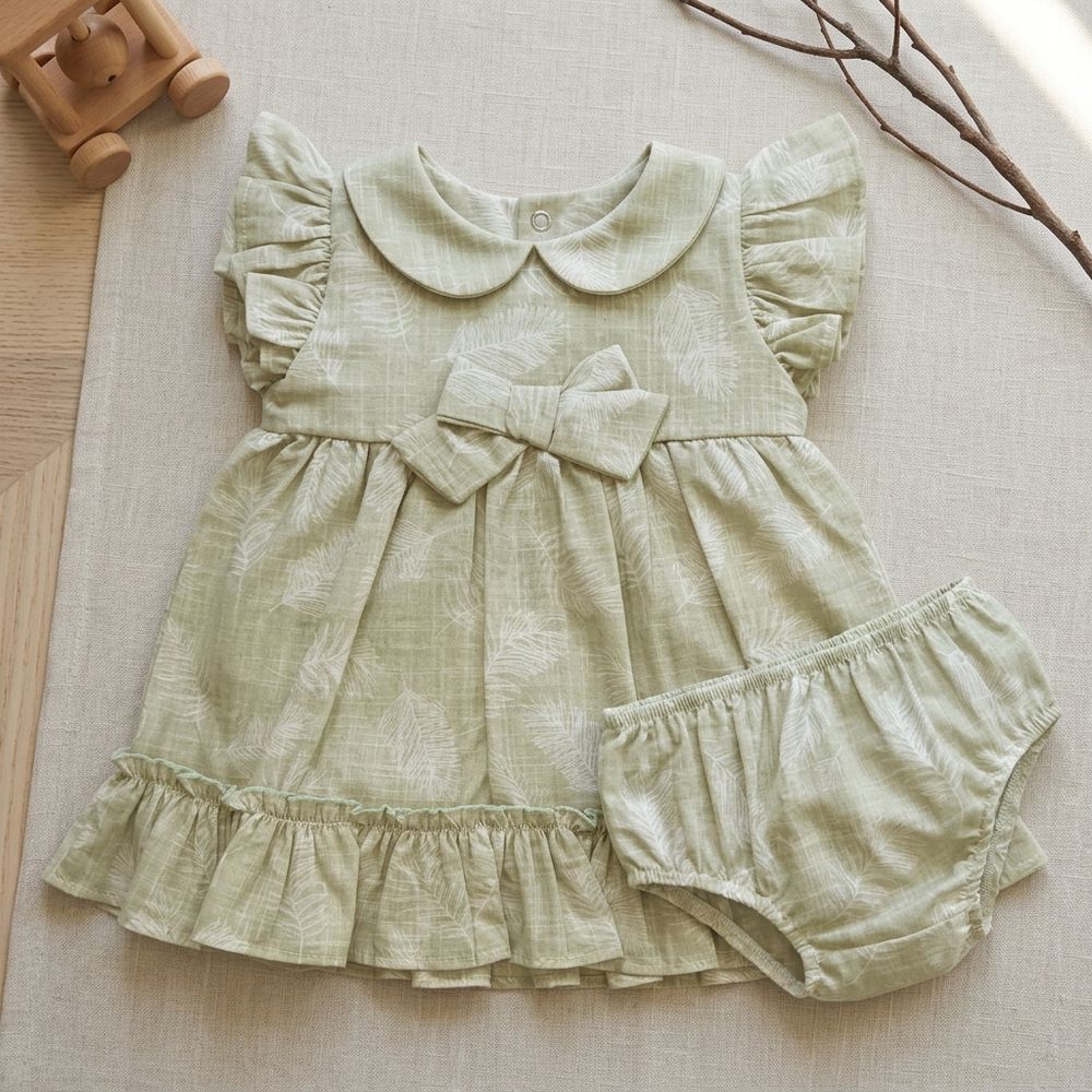 VESTIDO INFANTIL FOLHAGEM VERDE COM CALCINHA