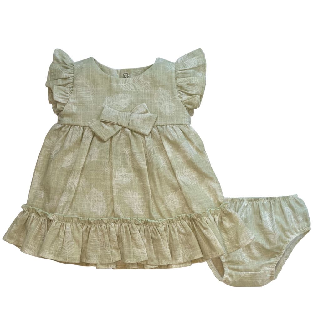 VESTIDO INFANTIL FOLHAGEM VERDE COM CALCINHA