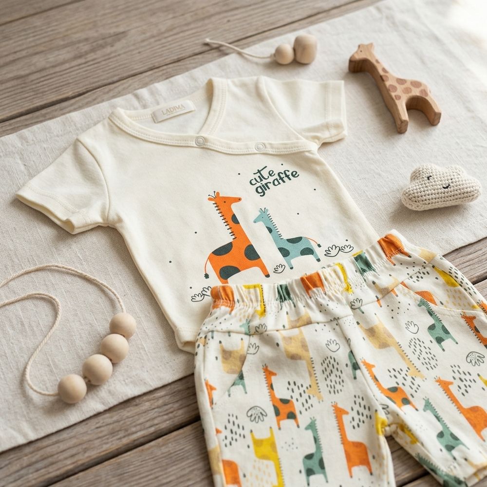 CONJUNTO BEBÊ BODY E BERMUDA DE GIRAFA