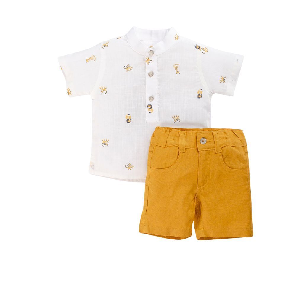 CONJUNTO CURTO INFANTIL MENINO BATA E BERMUDA  SAFARI CHIC