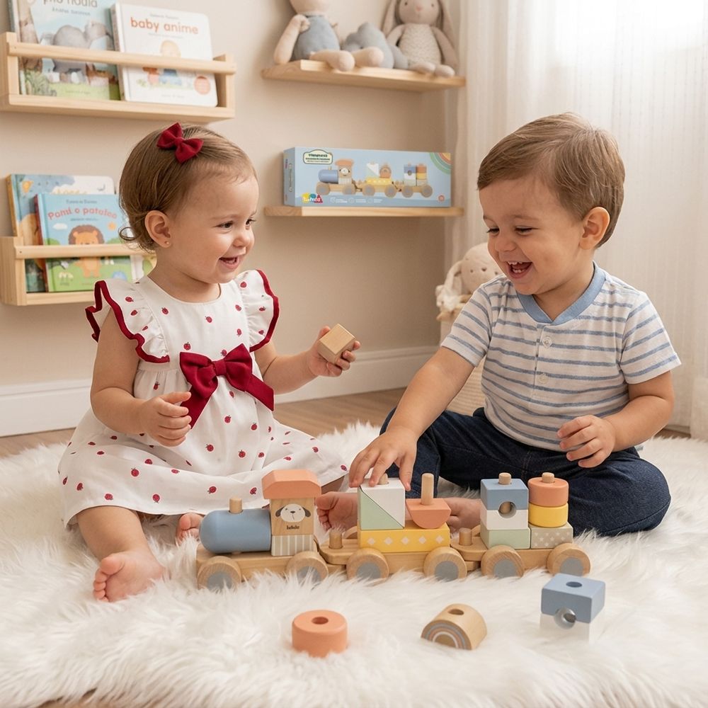 BRINQUEDO TRENZINHO DE BLOCO E FORMAS