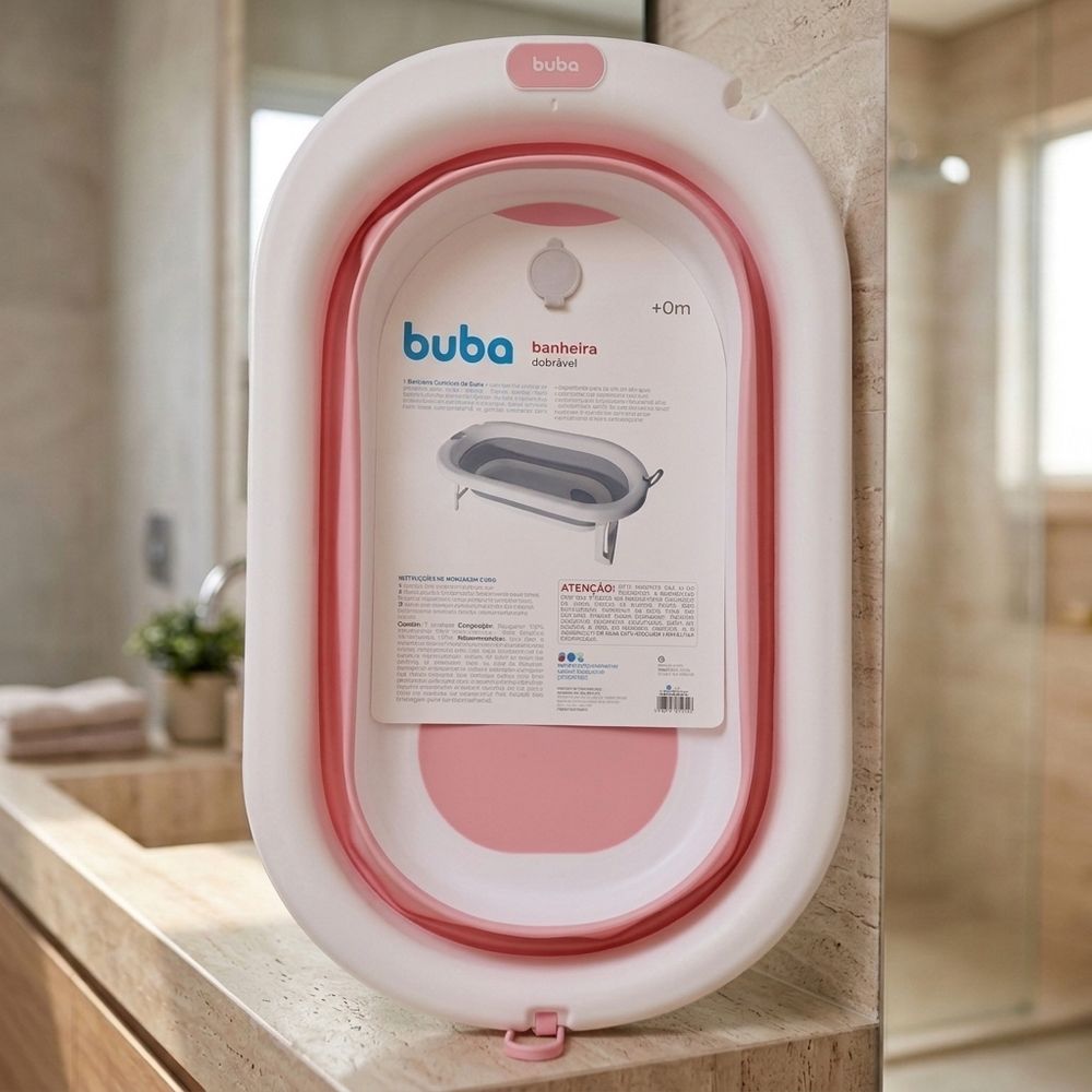 BANHEIRA DOBRÁVEL ROSA BUBA 26 LITROS PRÁTICA E COMPACTA