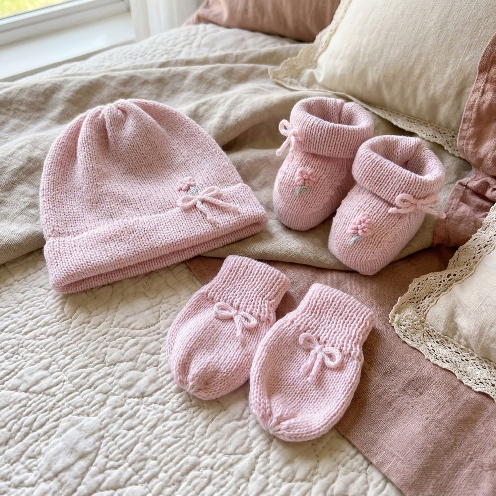 KIT GORRO LUVAS E SAPATINHO FLORA