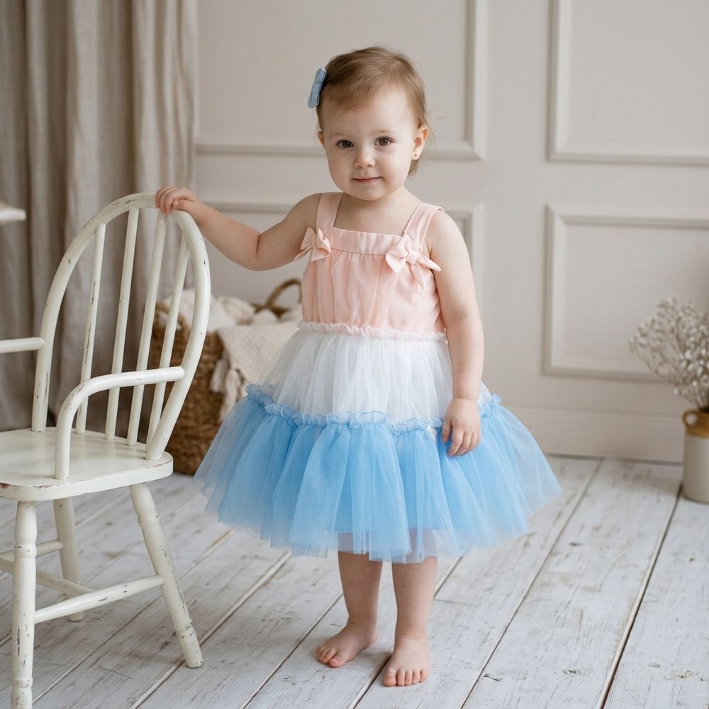 VESTIDO DE FESTA INFANTIL EM ALGODÃO E TULE