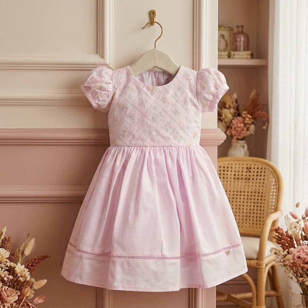VESTIDO INFANTIL ROSA BORDADO